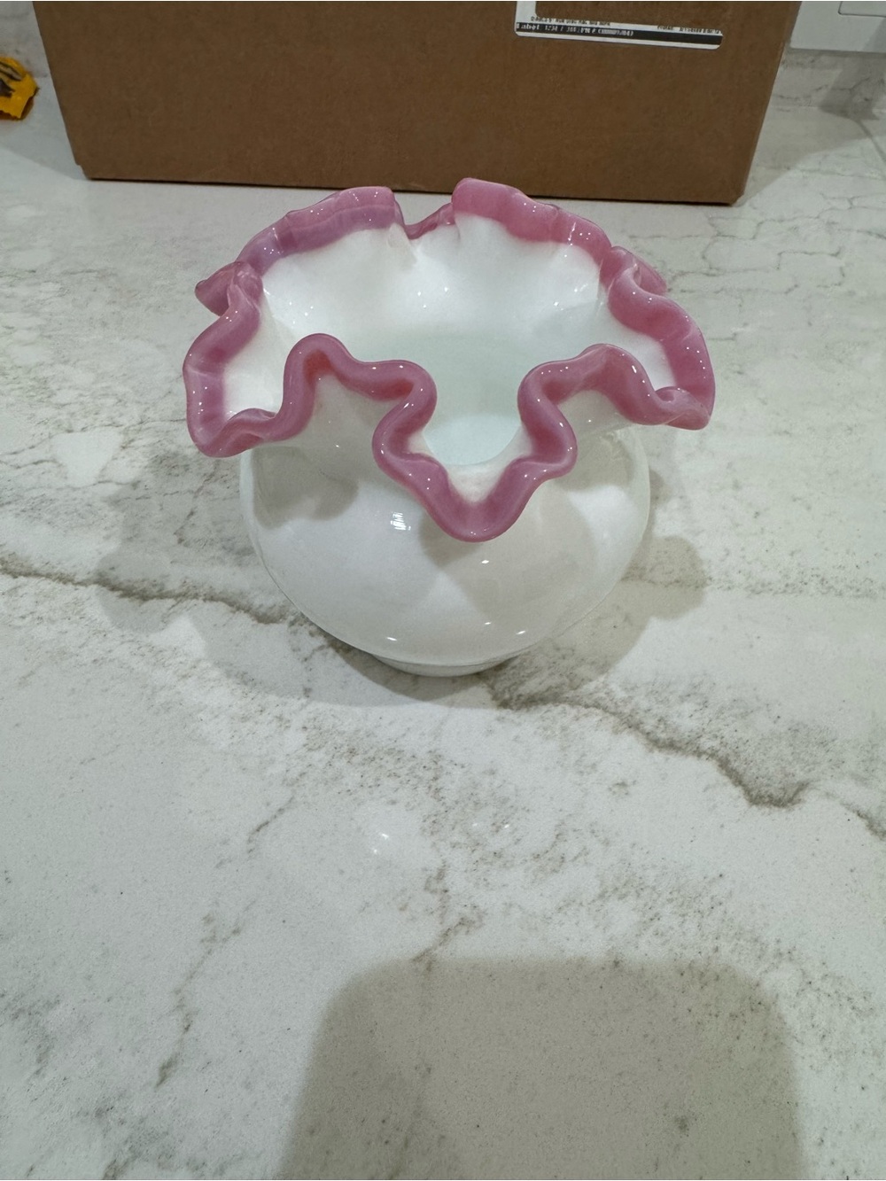 Rare Vintage Fenton Glass "Apple Blossom Crest" rose bowl vase